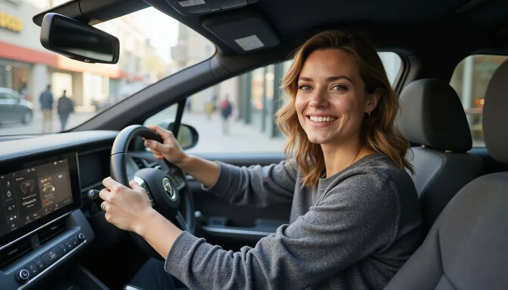 Conducteur profitant d'une voiture électrique en leasing social